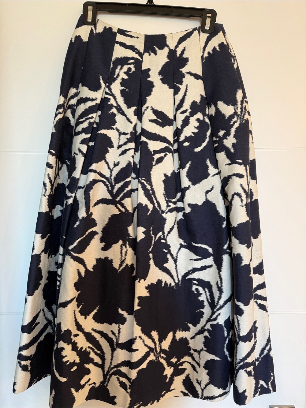 Oscar de la Renta Navy and White Floral Maxi Skirt